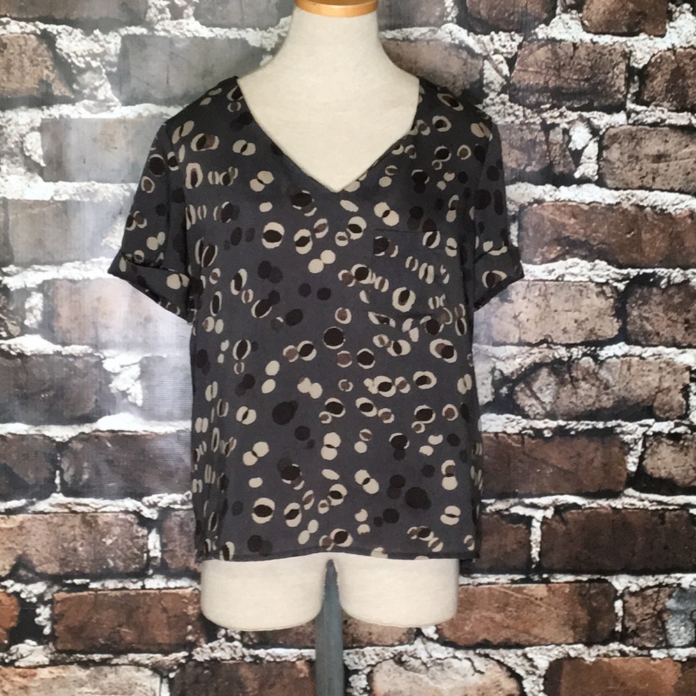 French Connection FCUK Shirt Top Small S V-Neck Blouse Short Sleeve